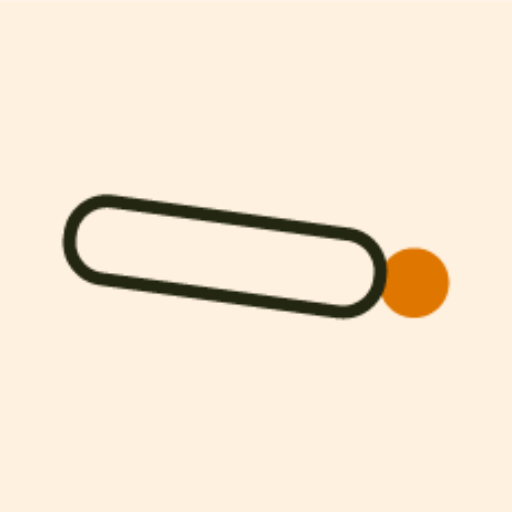 Sinosinno Design Lab logo, a geometric slanted ellipse with a thick outline, and an orange circle at its tip. This iconography looks like a playful ball sliding down.